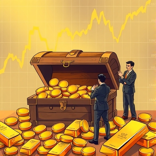 一個裝滿黃金硬幣的寶箱正在傾斜