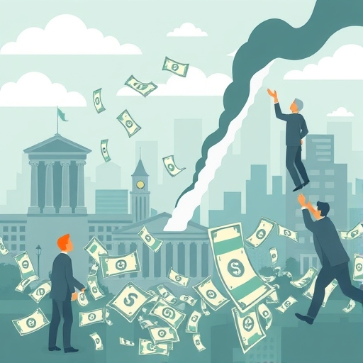 全球金融危機的插圖，顯示市場下跌和人們的擔憂。