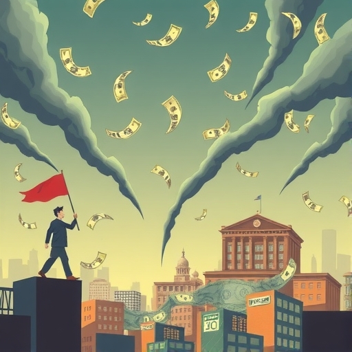 一幅抽象的金融危機插圖，象徵全球經濟的不確定性。