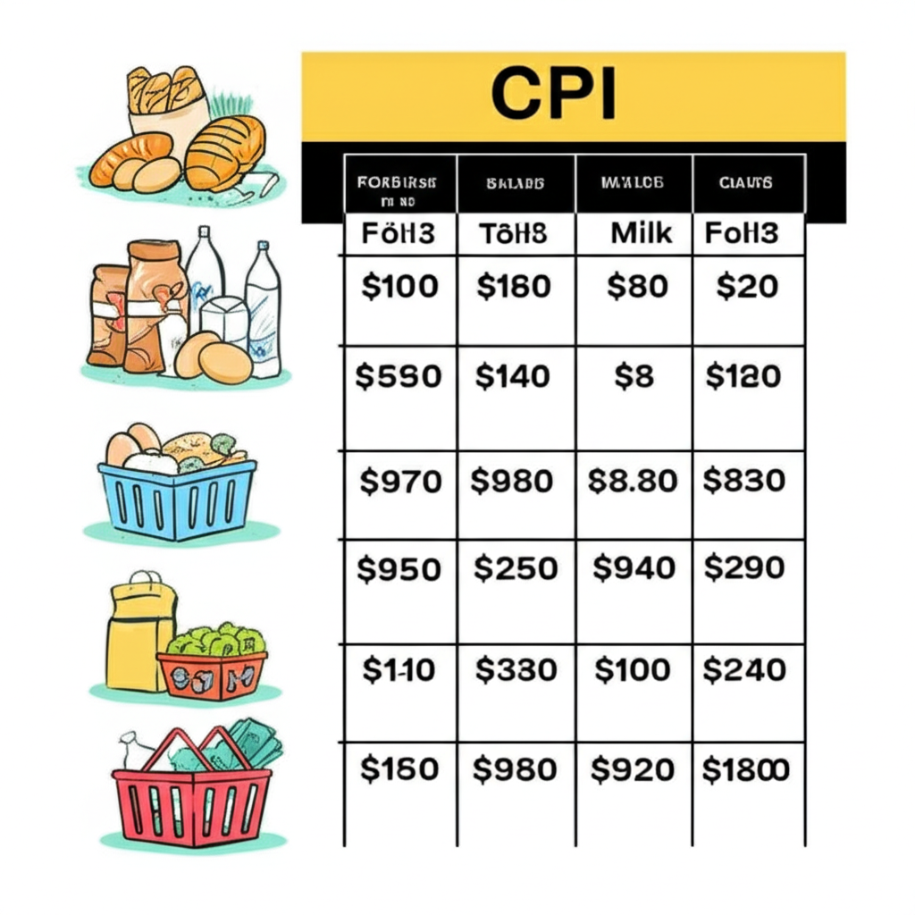 CPI 計算與食物價格變動關係插圖，呈現物價指數形成過程