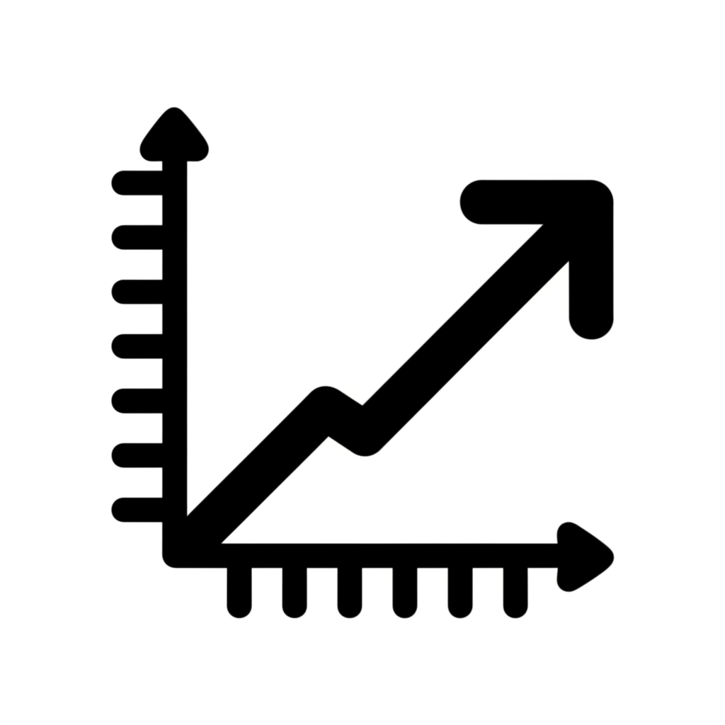 正斜率圖形，從左下延伸至右上，顯示向上趨勢與增長
