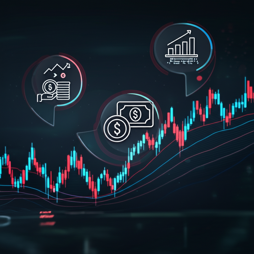CFD四大特性插圖：槓桿、雙向交易、多元資產與彈性，以動態圖標呈現高風險高回報的金融場景