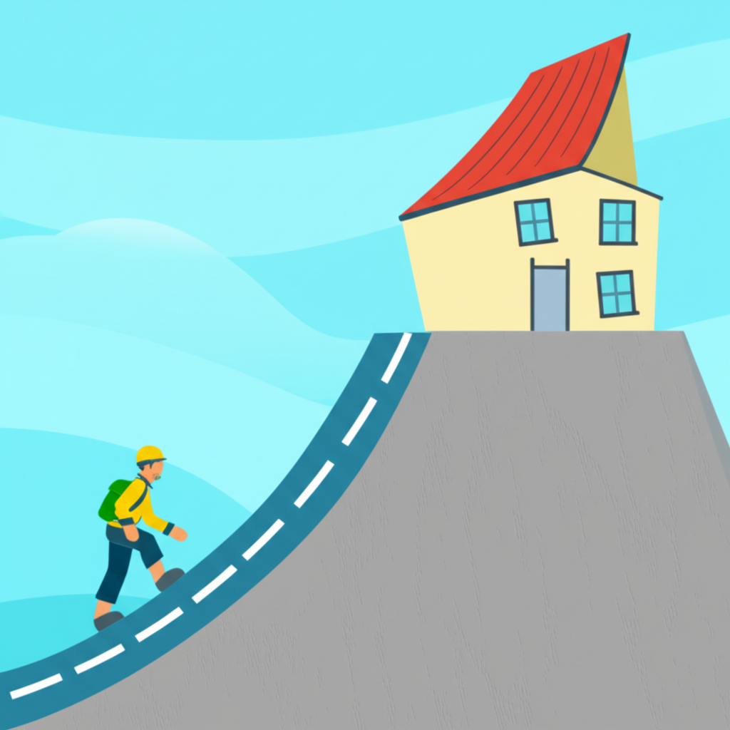 日常生活中的斜率例子，如登山坡道、傾斜屋頂和上坡道路