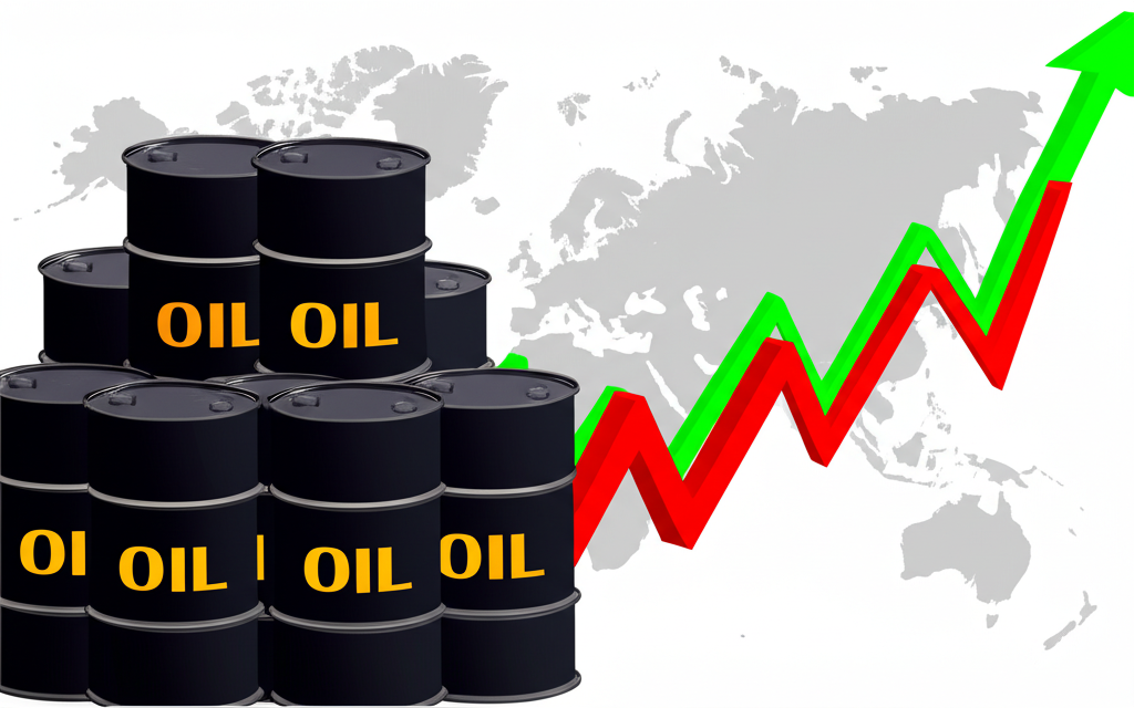 油桶堆疊旁邊波動的股市圖表，背景世界地圖象徵API原油庫存數據影響全球油價與能源市場