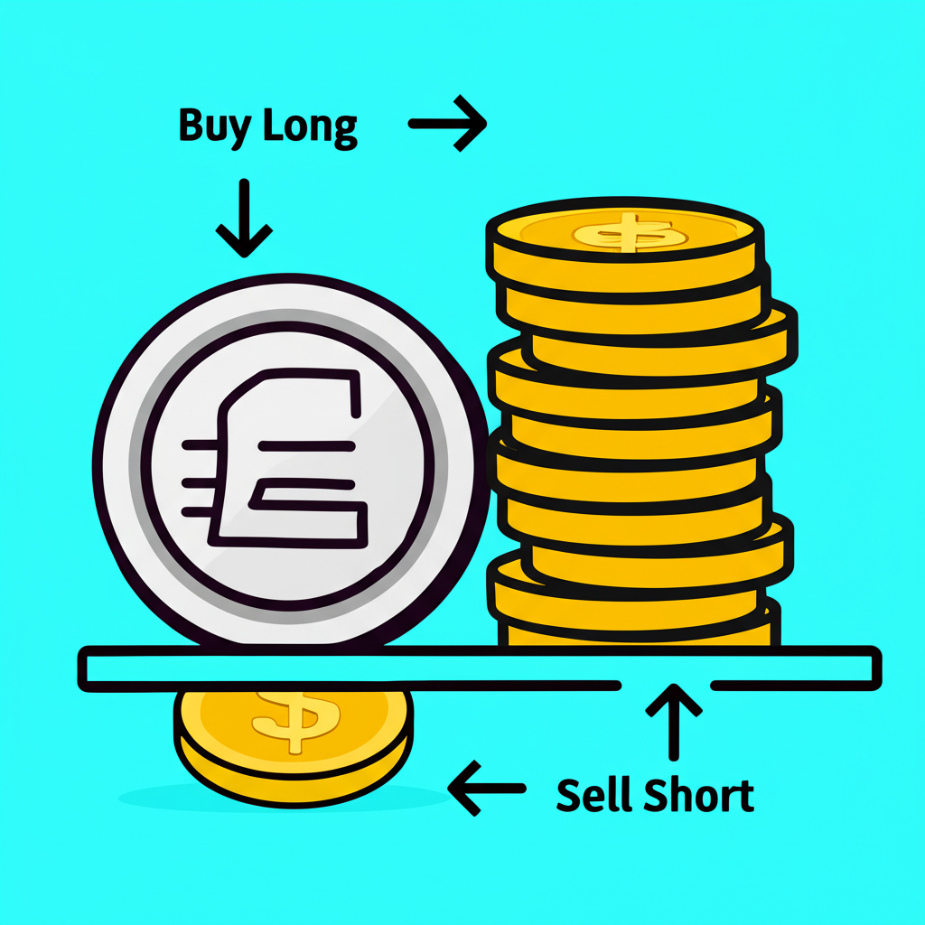 槓桿概念插圖：小額資金撐起大筆投資，象徵保證金交易與放大控制力，箭頭顯示美股CFD的多頭買入與空頭賣出選項