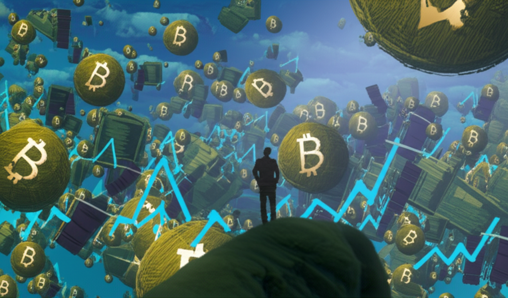 一位好奇的投資者探索廣闊的金融景觀,包含各種證券符號而非僅限股票,象徵發現之旅