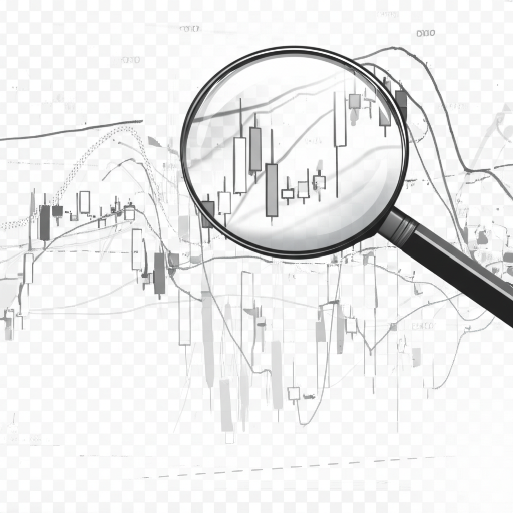 金融市場分析中槌子K線的放大鏡圖示