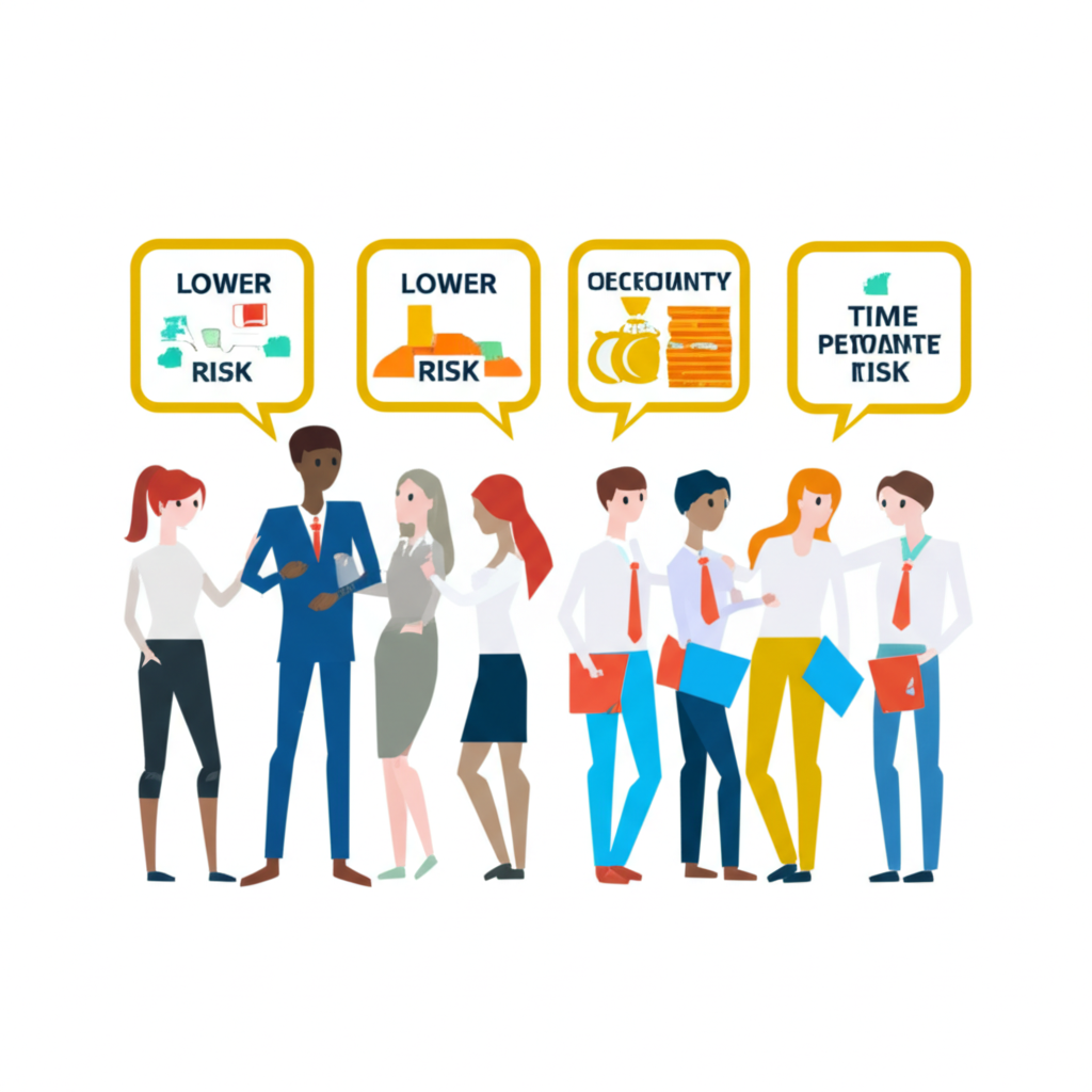 多元投資人選擇圖示,有些偏好低風險,有些要求更高補償以應對不確定性和時間偏好