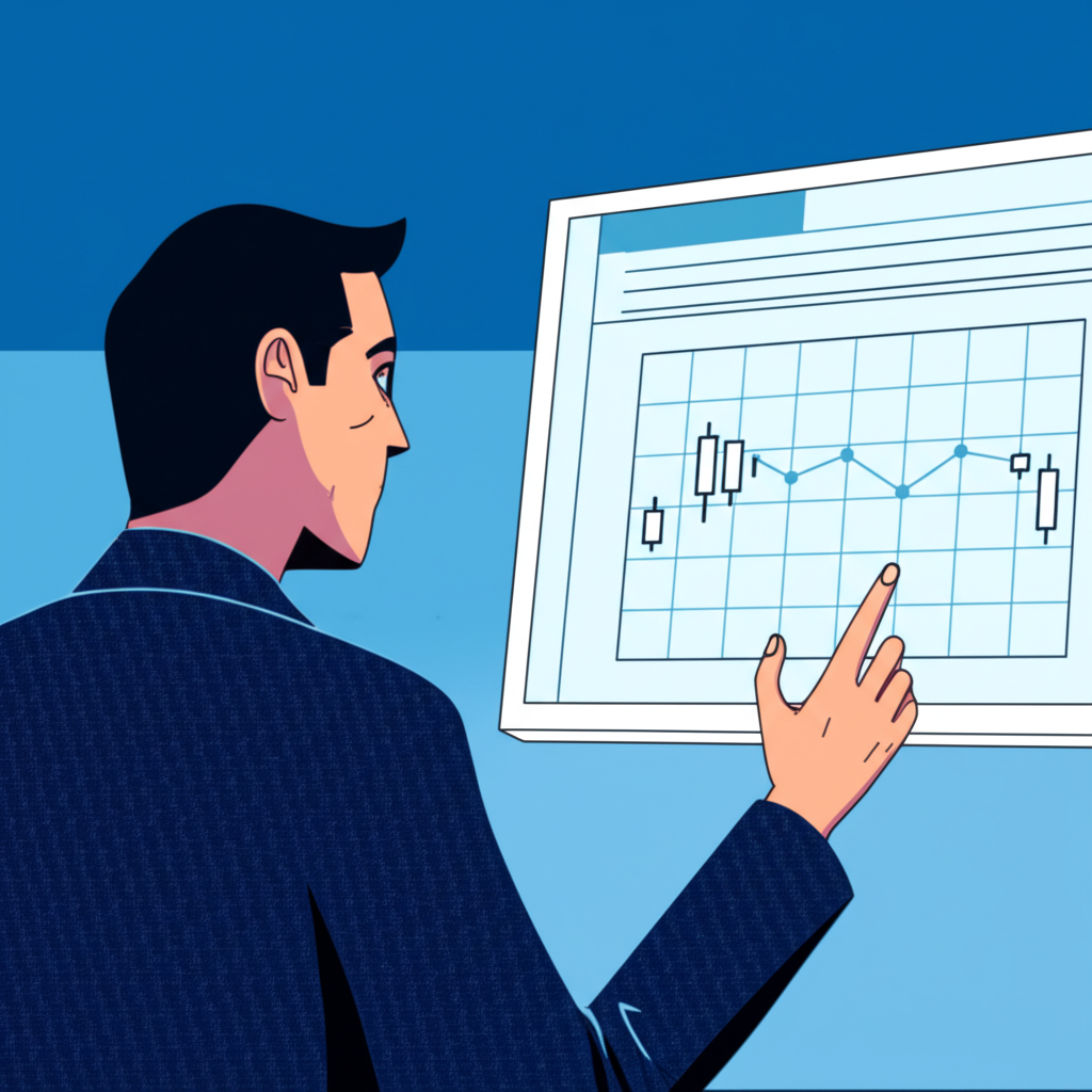 投資者觀看股市圖表反應開盤前突發新聞插圖