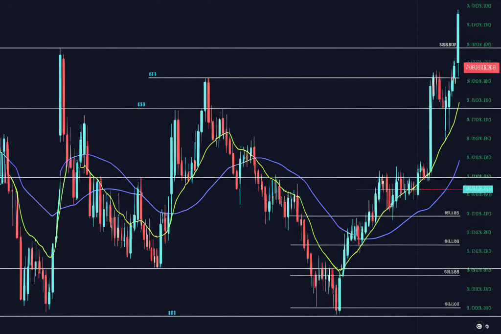 股價在固定範圍內橫向移動的圖表,展示市場盤整與無趨勢狀態