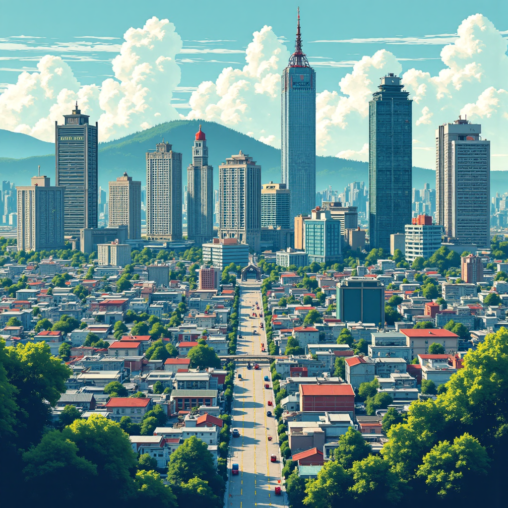 像素藝術風格的台灣半導體與綠能產業，交織上升經濟波浪的俯視詳細插圖