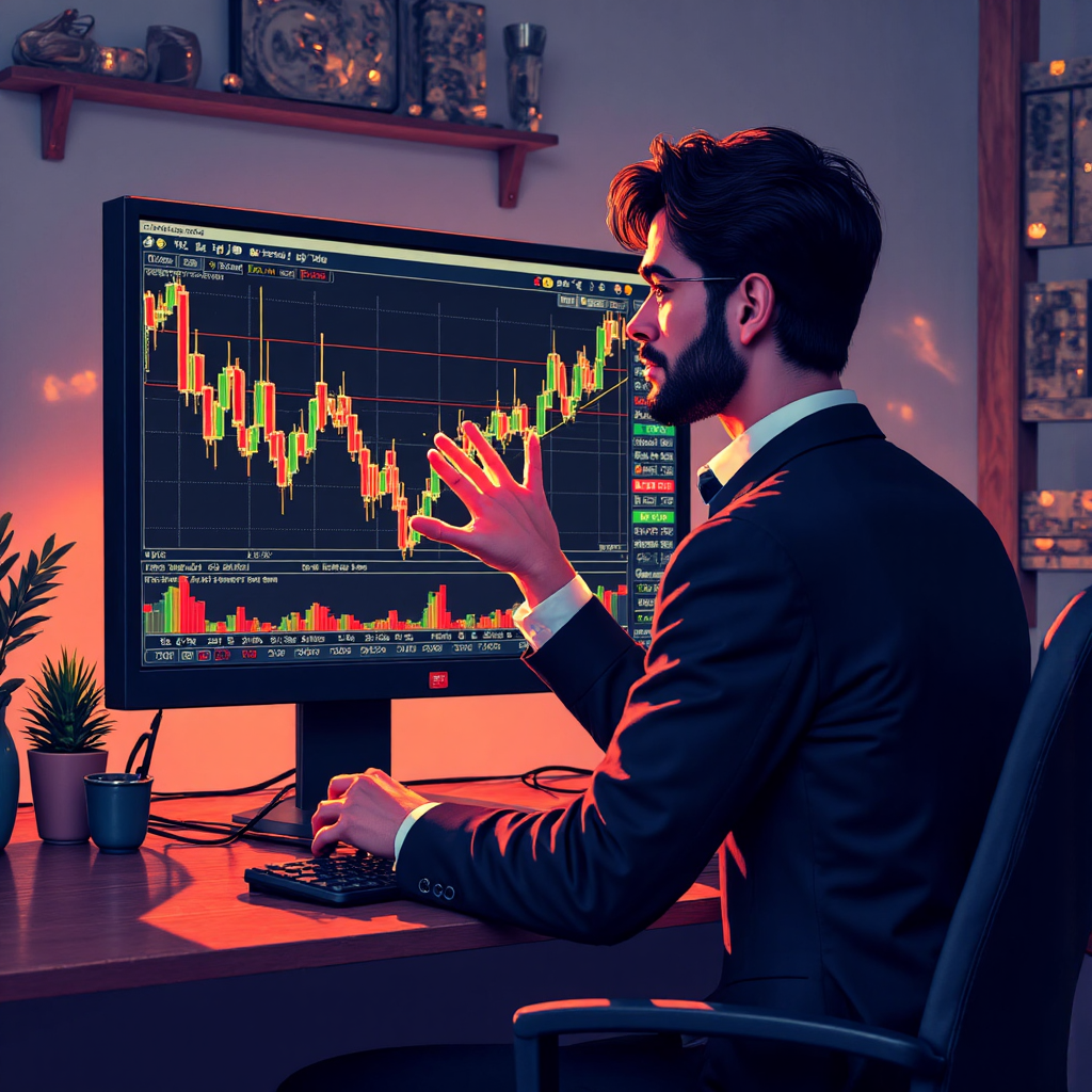 自信的外匯交易者分析燭台圖表與趨勢線指標