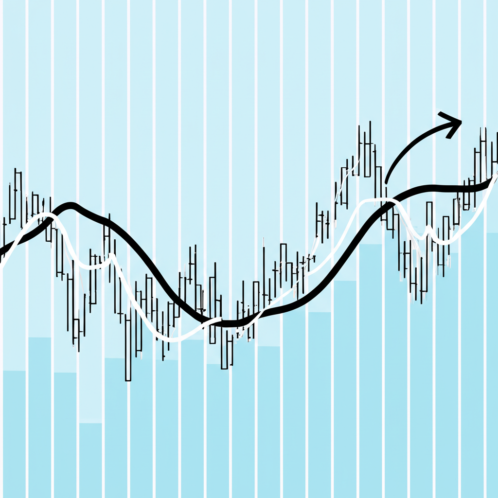 移動平均線交叉示意圖,箭頭標示趨勢轉變