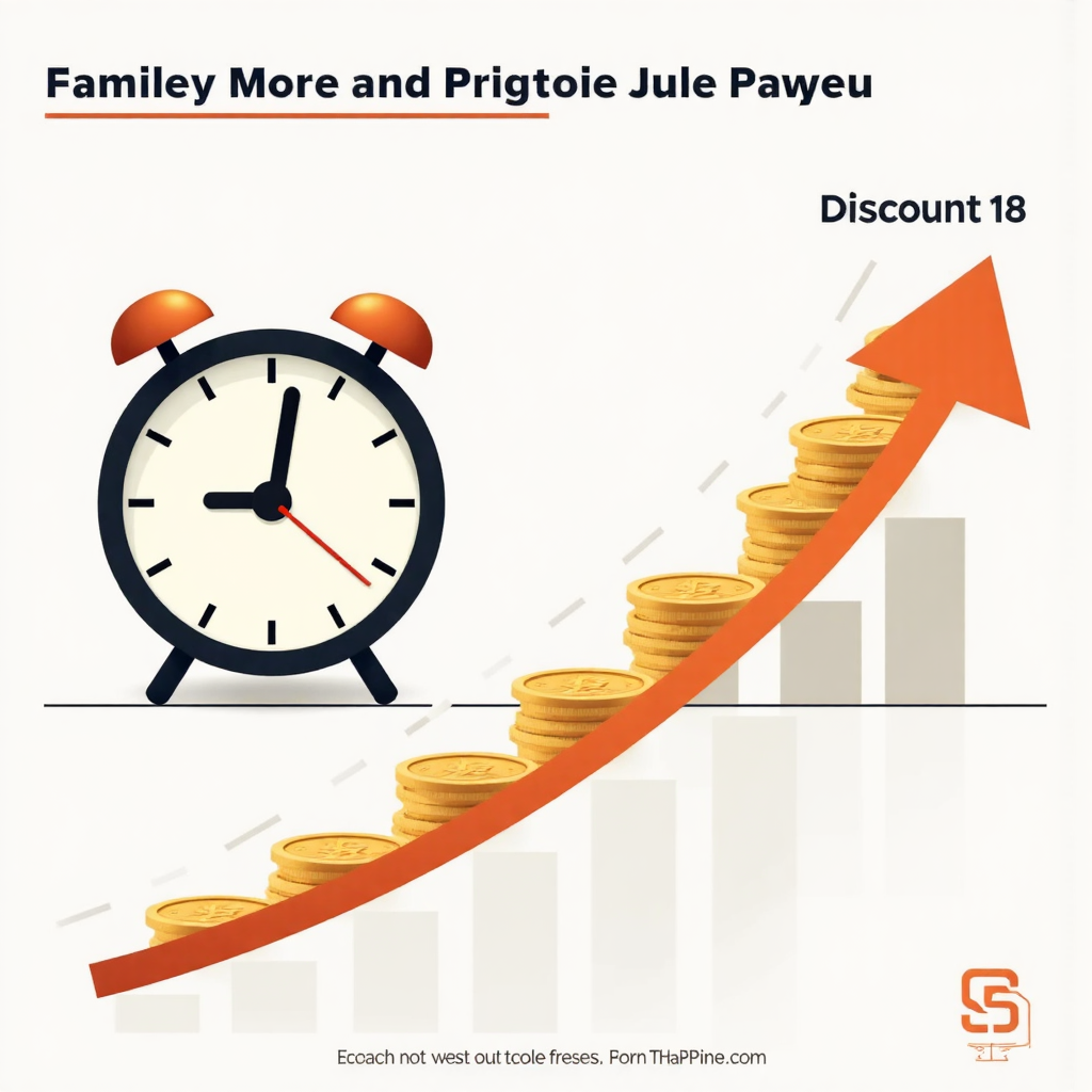 時間價值概念的像素藝術圖解，時鐘轉化成硬幣並向上趨勢箭頭，說明貼現過程