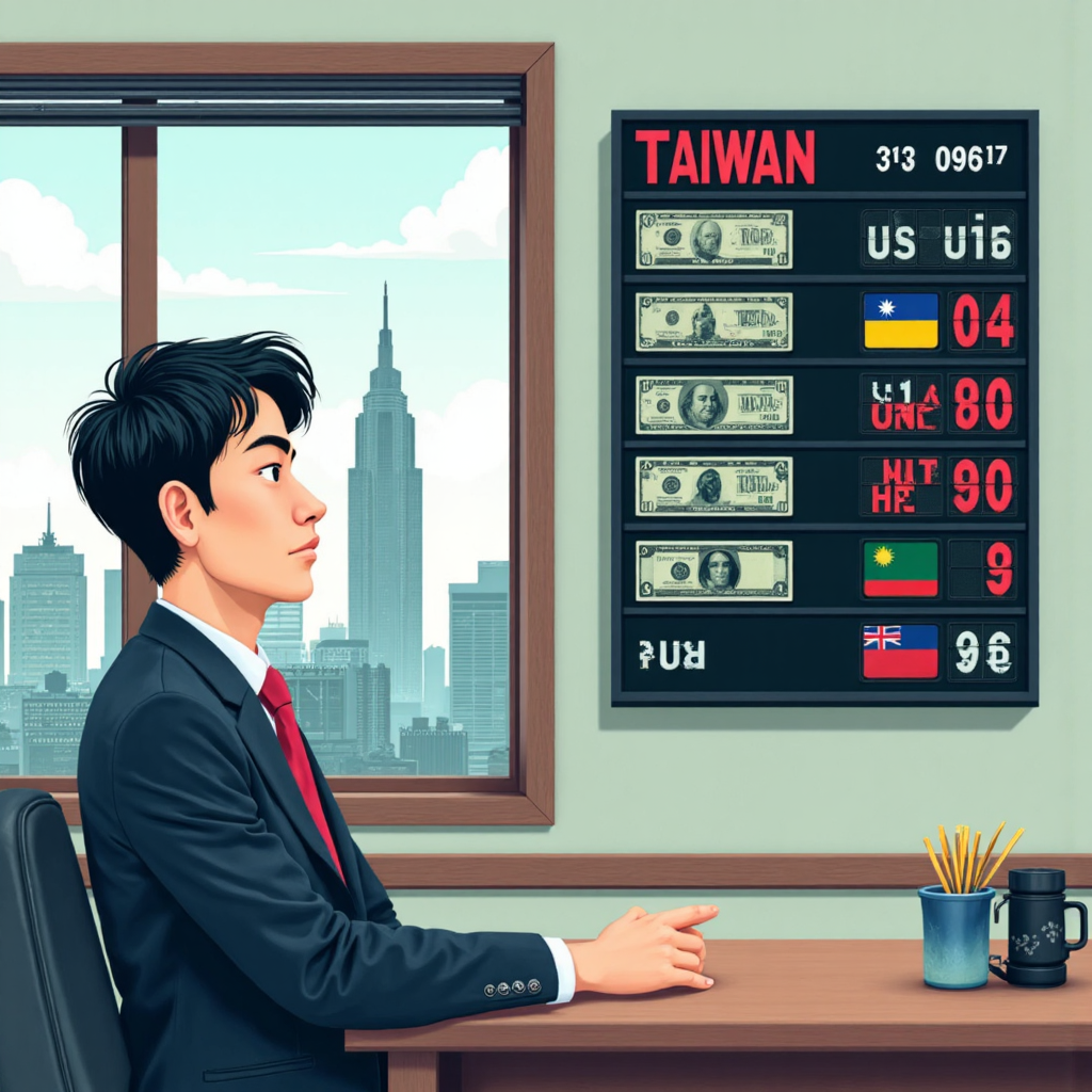 台灣投資者面對匯率波動與貨幣多元化的像素藝術插圖