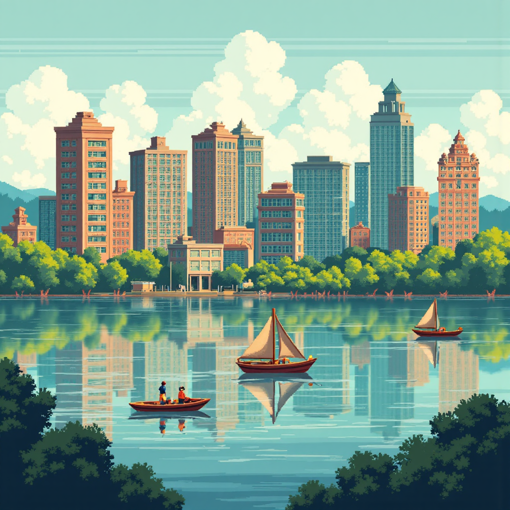 升息環境下穩定經濟的像素藝術插圖，平靜景觀與順利航行象徵通貨膨脹緩解