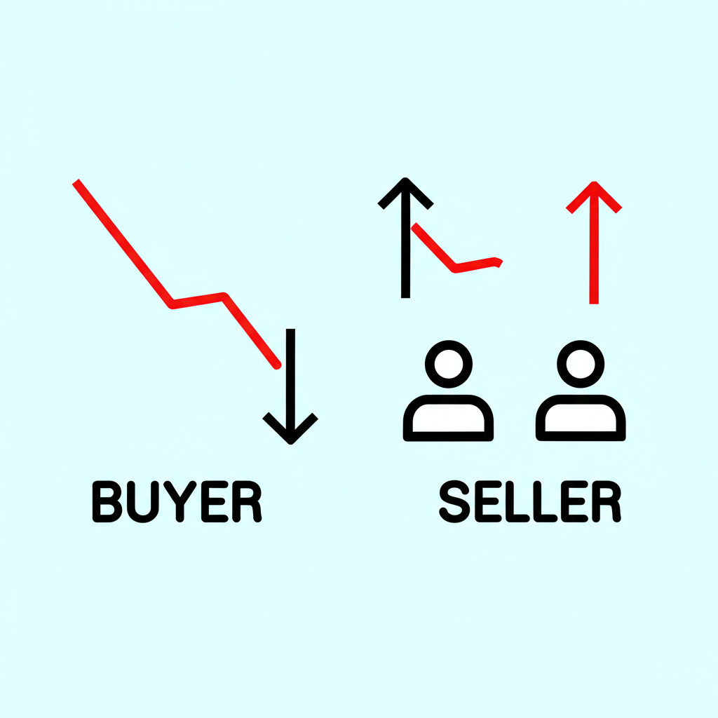 買方與賣方在看跌期權中的市場預期插圖，展示買方向下趨勢箭頭與賣方向上趨勢箭頭，代表對立預期