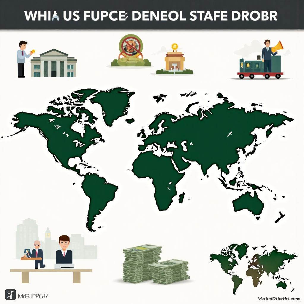 美元貶值五大原因的資訊圖像素藝術,包含聯準會政策與貿易赤字圖示