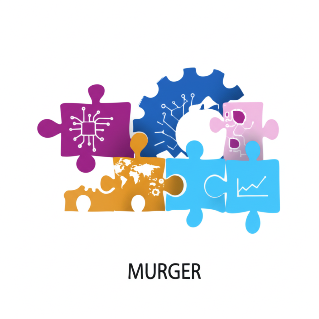 商業協同概念插圖,展示兩個獨特實體結合優勢,產生大於個別總和的成果,象徵1+1大於2