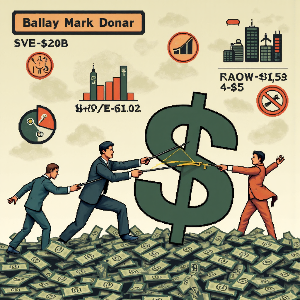 美元貶值受經濟與地緣政治因素拉扯的像素藝術示意圖