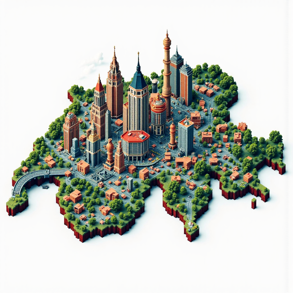 瑞士等角圖像，融合金融圖表與貨幣符號的全球經濟影響