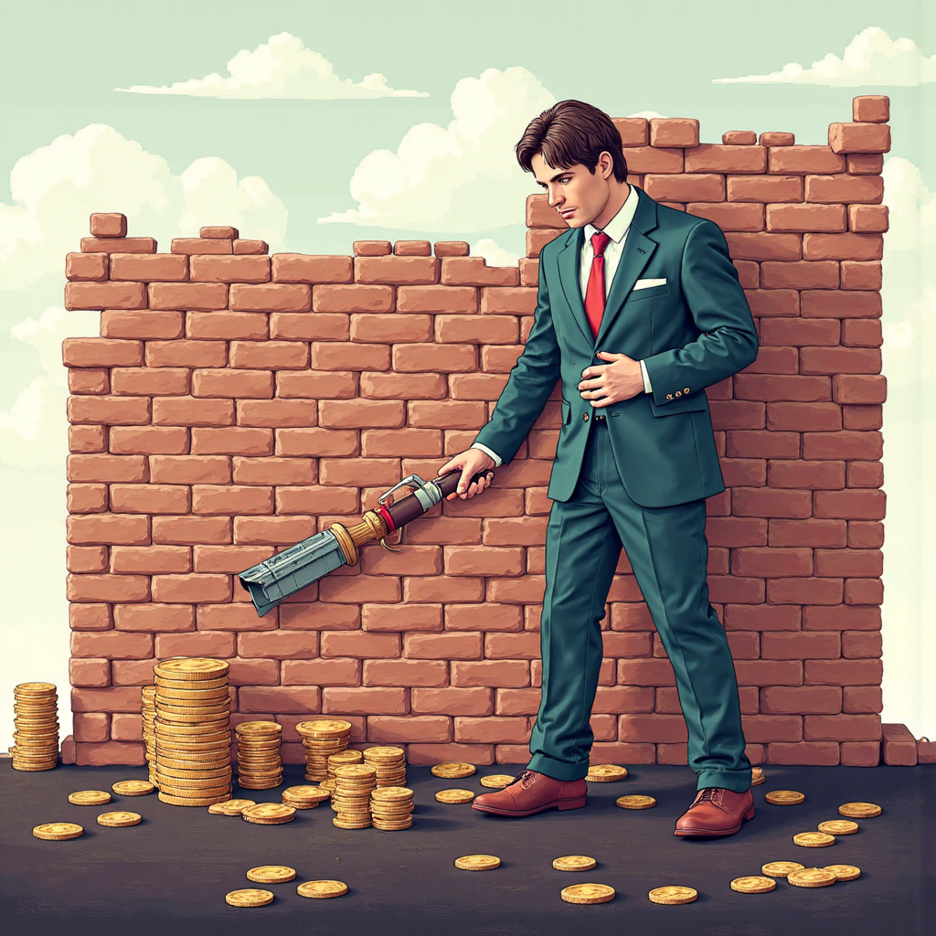 像素藝術風格的金融策略師使用期貨和選擇權作為工具,建造穩定牆壁,守護數位貨幣資產免受劇烈下跌衝擊