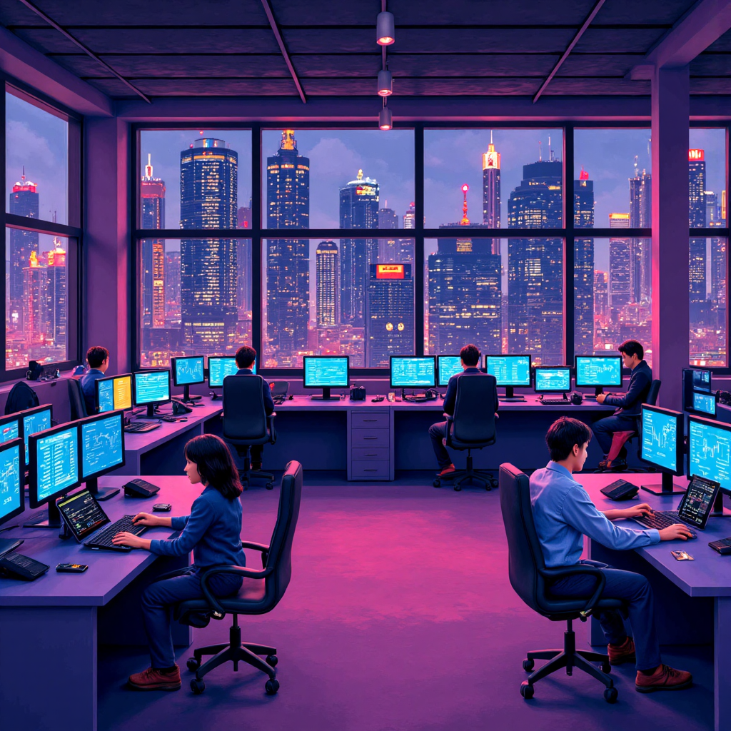 台灣股市交易室 Pivot 指標應用插圖,交易者與螢幕數據互動