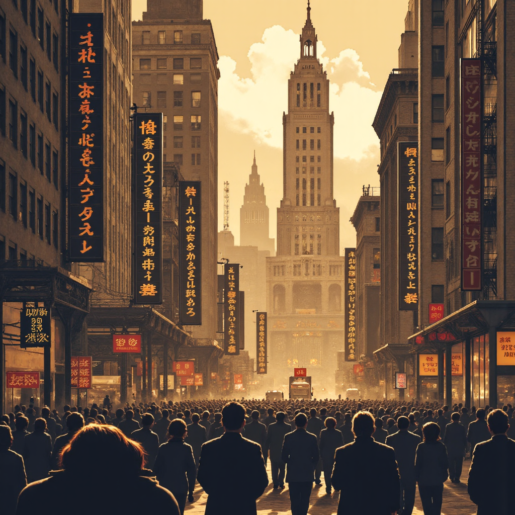 1929年華爾街股災的歷史像素藝術場景，描繪恐慌人群和股價急跌的向下線條，以褐色調背景呈現