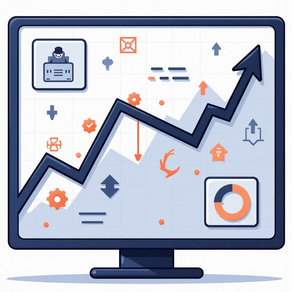 金融市場儀表板圖像,顯示趨勢強度和波動性的箭頭,使用平靜色調和微妙高光